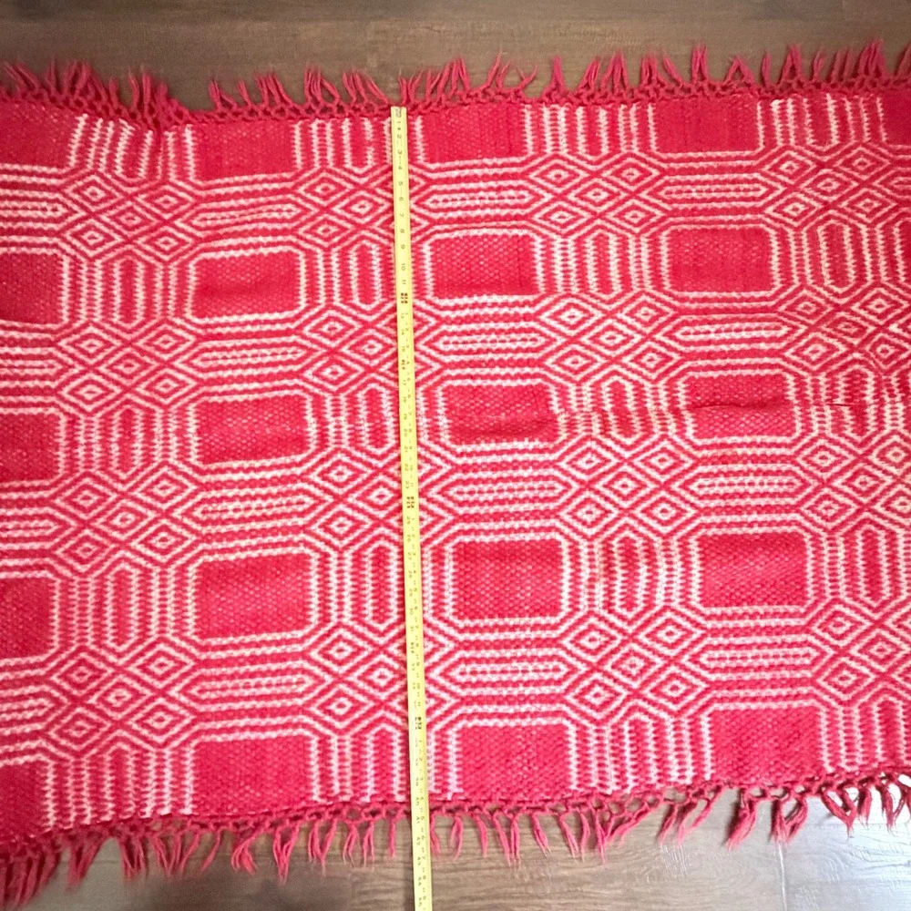 Vintage‎ Greek Wool Karameloti Woven Red  Blanket Hand Loomed Textile Boho Throw